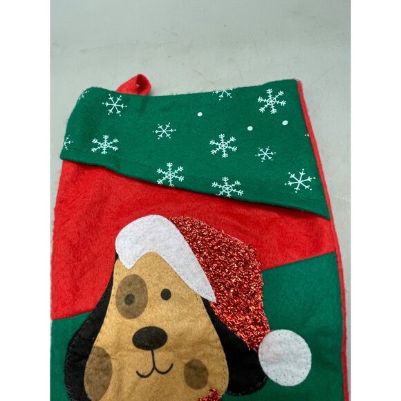 Christmas stocking brown dog sparkle Santa hat snowflakes bow embellished READ - Picture 4 of 4